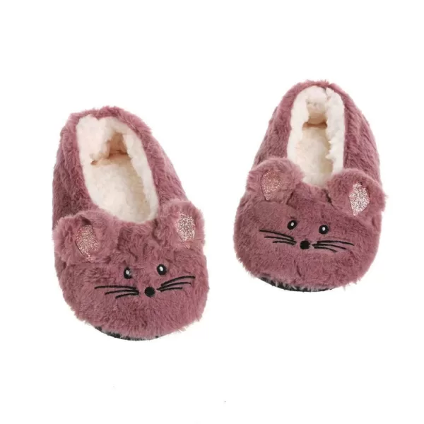 Mouse Plushie Slippers: A pair of mauve Mouse Plushie Slippers with white lining