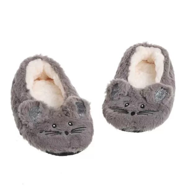 Mouse Plushie Slippers: A pair of grey Mouse Plushie Slippers with white lining