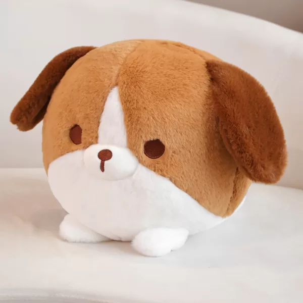 Dog with chicken plushie